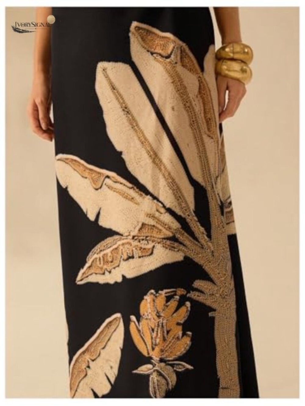 SHEIN Black Maxi dress with Gold Tropical Print